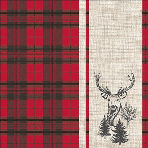 Papírszalvéta Deer plaid red 33x33cm, 20db-os