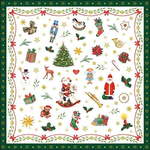 Papírszalvéta Díszek mindenütt zöld 33x33cm, 20db-os