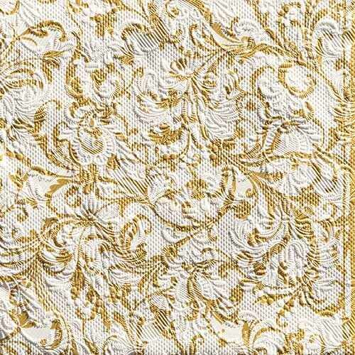 Papírszalvéta Elegance Damaszk Fehér/Arany dombornyomott 33x33cm, 15db-os