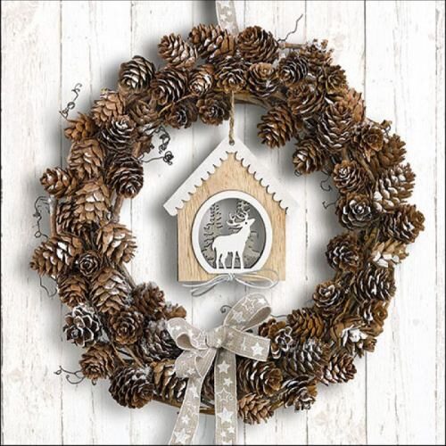 Papírszalvéta Fenyőtoboz koszorú 33x33cm, 20db-os