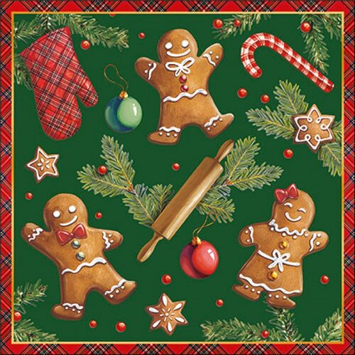 Papírszalvéta Gingerbread cookies green, 33x33cm, 20db-os