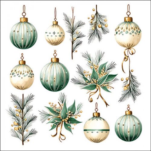 Papírszalvéta Hanging decorations green, 33x33cm, 20db-os