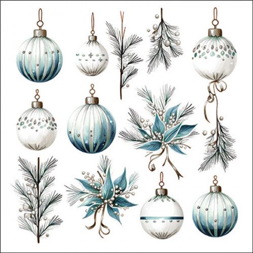 Papírszalvéta Hanging decorations silver, 33x33cm, 20db-os