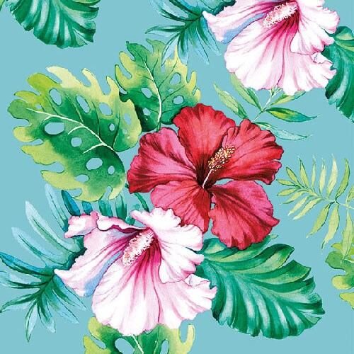 Papírszalvéta Hibiszkusz virágos petrol 33x33cm, 20db-os