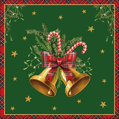 Papírszalvéta Scottish bells green, 33x33cm, 20db-os