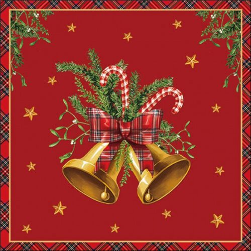 Papírszalvéta Scottish bells red, 33x33cm, 20db-os