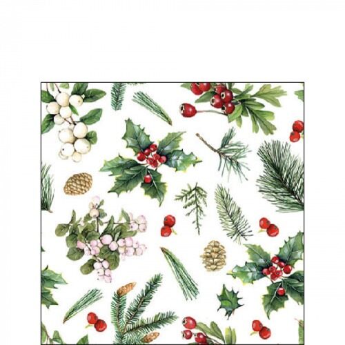 Papírszalvéta Téli zöldellés fehér 25x25cm, 20db-os