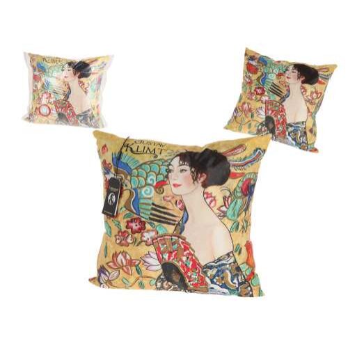 Párna 45x45cm,polyester,Klimt: Hölgy legyezővel