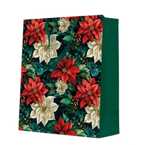 Poinsettia On Black papír ajándéktáska large 26,5x33,5x13cm