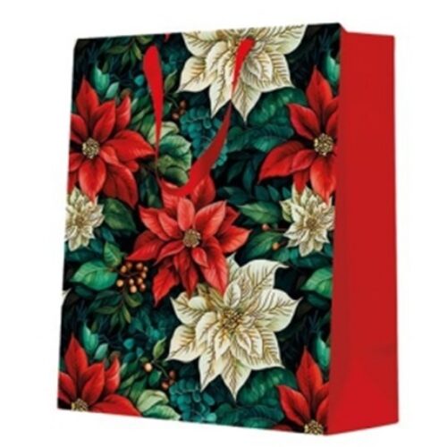 Poinsettia On Black papír ajándéktáska medium 20x25x10cm