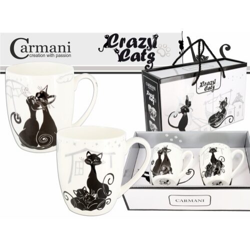 Porcelán bögreszett 2 db-os, 400ml, fekete macskás