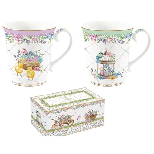 Porcelán bögreszett 2db-os, 275ml, dobozban, Spring Bloom