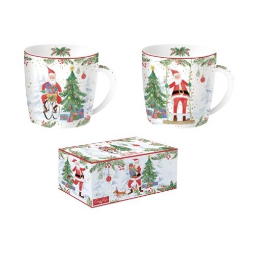 Porcelán bögreszett 2db-os, 350ml, dobozban, Joyful Santa