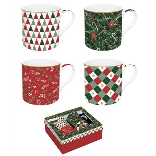 Porcelán bögreszett 4 db-os, 300ml, dobozban, Atmosphere, Fancy Christmas