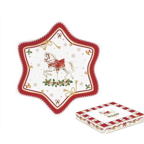 Porcelán csillagtálca 22,5cm, dobozban, Christmas Tale