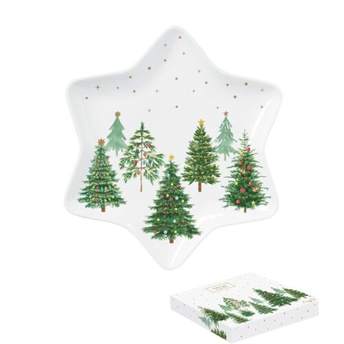 Porcelán csillagtálca 22,5cm, dobozban, Festive Trees