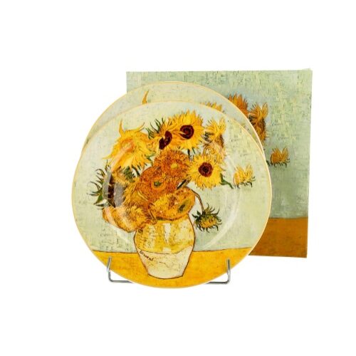 Porcelán desszerttányér 2 db-os szett, dobozban, 19cm, Van Gogh: Napraforgók
