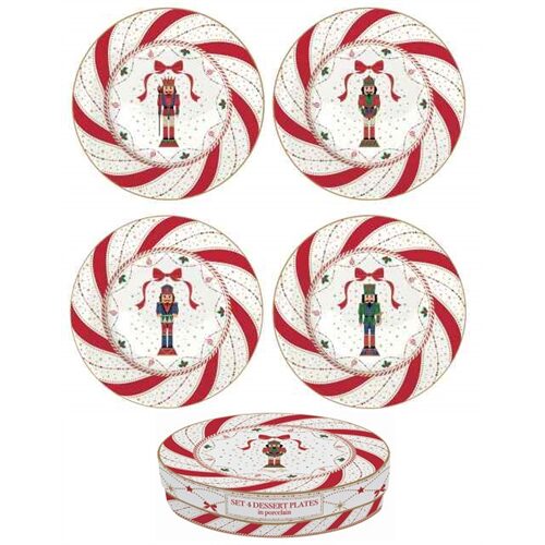 Porcelán desszerttányérszett 4db-os, 19cm dobozban, Nutcracker Twist