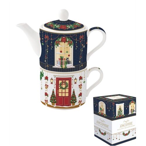 Porcelán egyszemélyes teáskészlet 280ml+280ml, dobozban, Festive Avenue, Atmosphere