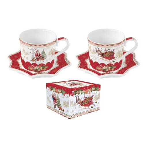 Porcelán eszpresszócsésze+alj 120ml, 2 személyes, páros szett, dobozban, Christmas Memories