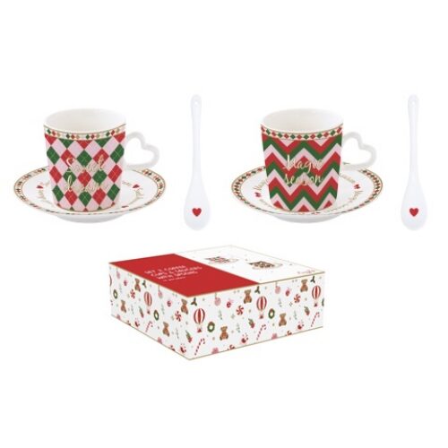 Porcelán eszpresszócsésze+alj 2 személyes, 100ml, dobozban, Christmas Twist