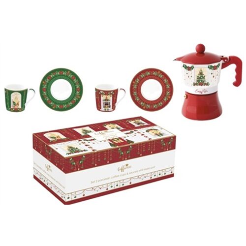 Porcelán eszpresszócsésze+alj 2 személyes, 100ml, kávéfőzővel, dobozban, Festive Avenue, Coffee Mania