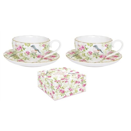 Porcelán eszpresszócsésze+alj 2 személyes, páros szett, 100ml, dobozban, Spring Time