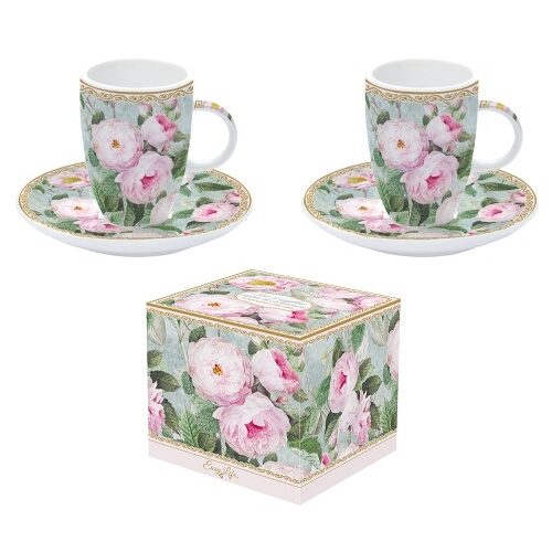 Porcelán eszpresszócsésze+alj 2 személyes, páros szett, 50ml dobozban, Roses in Bloom