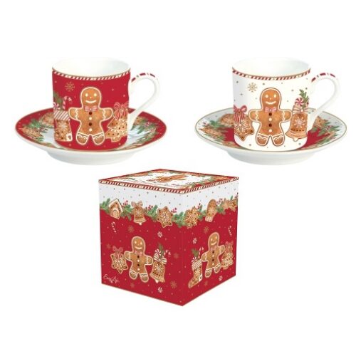 Porcelán eszpresszócsésze+alj 2 személyes, páros szett, 75ml dobozban, Fancy Gingerbread