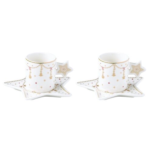 Porcelán eszpresszócsésze+alj 2 személyes, páros szett, 80ml, dobozban, Christmas Lights