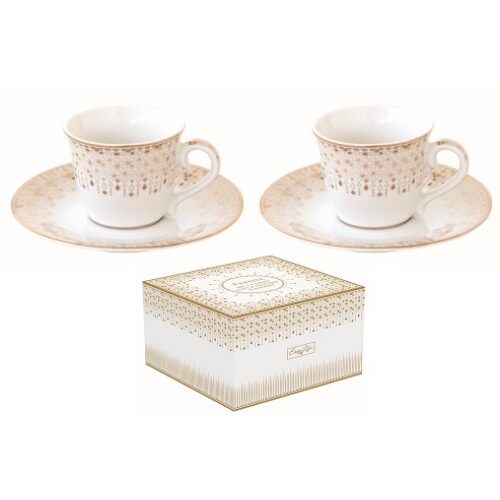 Porcelán eszpresszócsésze+alj 2 személyes, páros szett, 80ml, dobozban, Festive