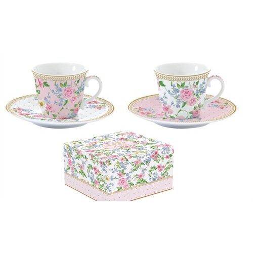 Porcelán eszpresszócsésze+alj 2 személyes, páros szett, 80ml, dobozban, Garden Joy