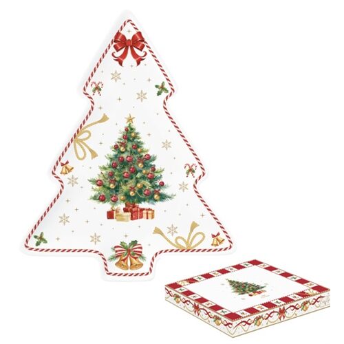 Porcelán fenyőtálca 20,5x25,5cm, dobozban, Christmas Tale