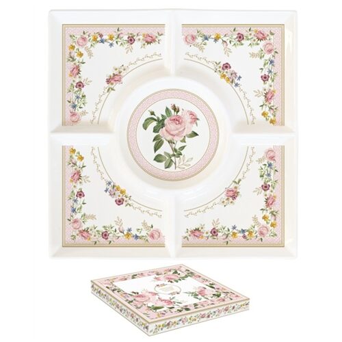 Porcelán kínálótálca 25x25cm, dobozban, Chant des Roses