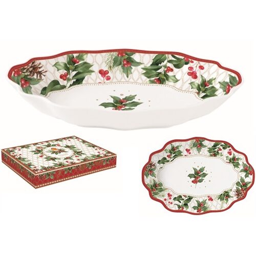 Porcelán ováltál 24,5x17x4,5cm, dobozban, Christmas Berries