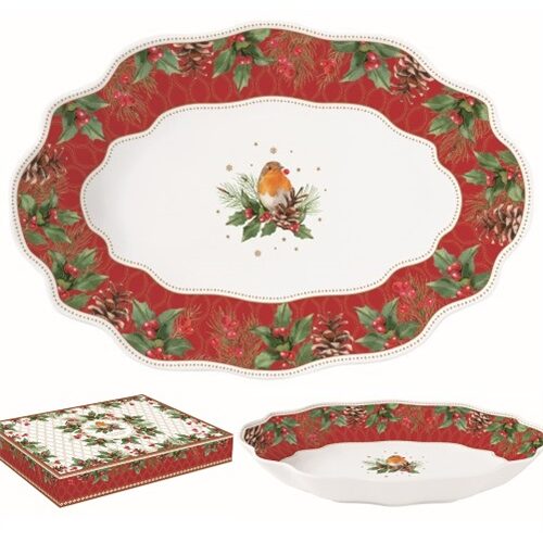 Porcelán ováltál 30x21x5cm, dobozban, Christmas Berries
