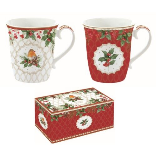 Porcelán páros bögreszett 2db-os, 275ml, dobozban, Christmas Berries