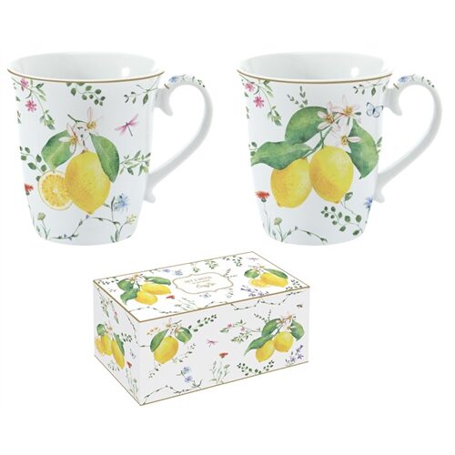 Porcelán páros bögreszett 2db-os, 275ml, dobozban, Fleurs et Citrons
