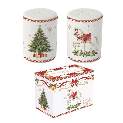 Porcelán só-borsszóró szett, 7cm, dobozban, Christmas Tale