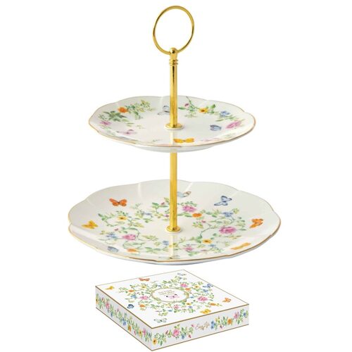 Porcelán süteményes állvány 2 emeletes, 16/21cm, dobozban, Dancing Butterflies