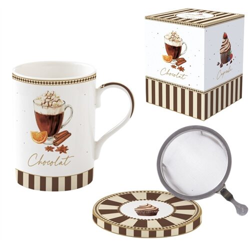 Porcelán szűrősbögre tetővel, 350ml, dobozban, Sweet Moments