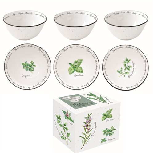 Porcelán tálkaszett S/3, 9,5cm, dobozban, Herbarium