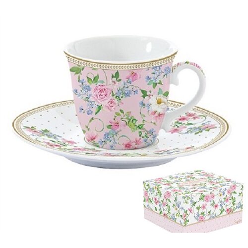 Porcelán teáscsésze+alj 200ml dobozban, Garden Joy