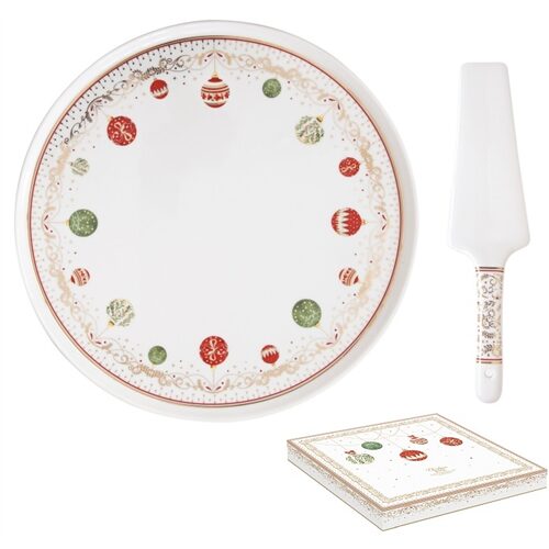 Porcelán tortatál lapáttal, 32cm, dobozban, Christmas Eve