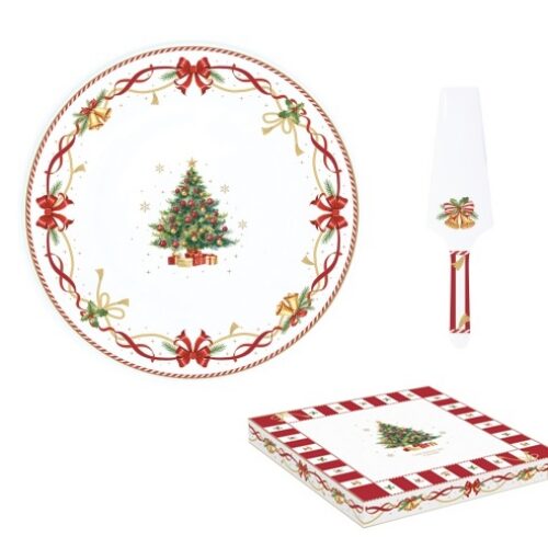 Porcelán tortatál lapáttal, 32cm, dobozban, Christmas Tale