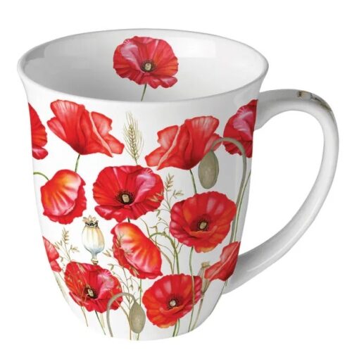 Porcelánbögre 0,4l, Poppy All Over White