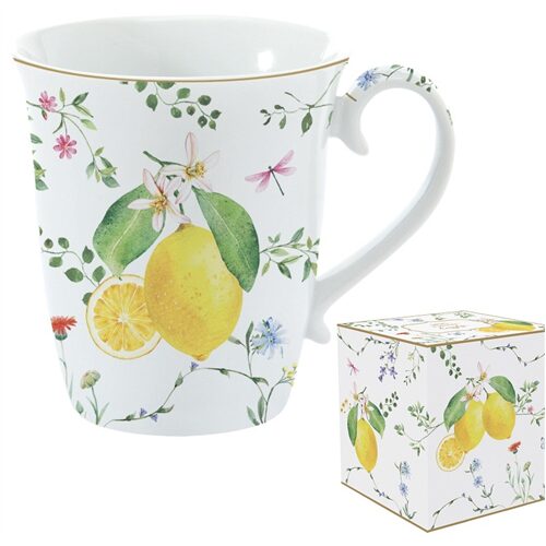Porcelánbögre 275ml, dobozban, Fleurs et Citrons