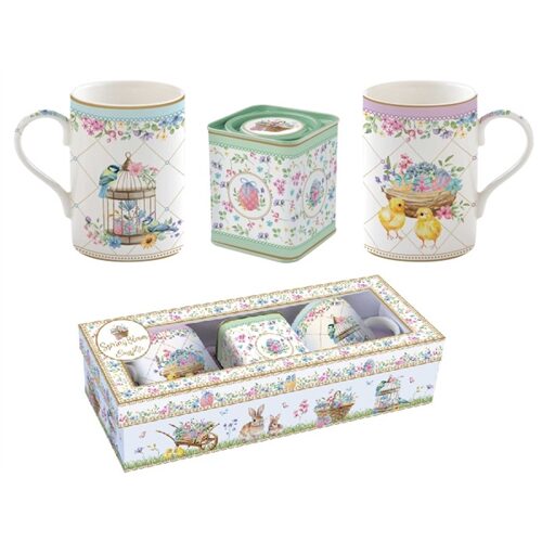 Porcelánbögre 350ml, 2db+fémdoboz 7,5x7,5x9cm, ajándékszett dobozban, Spring Bloom