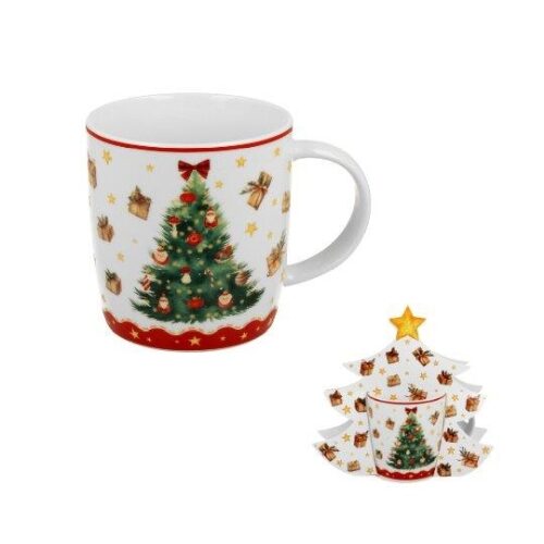 Porcelánbögre 400ml, fenyőfa díszcsomagolásban, Christmas Tree 3