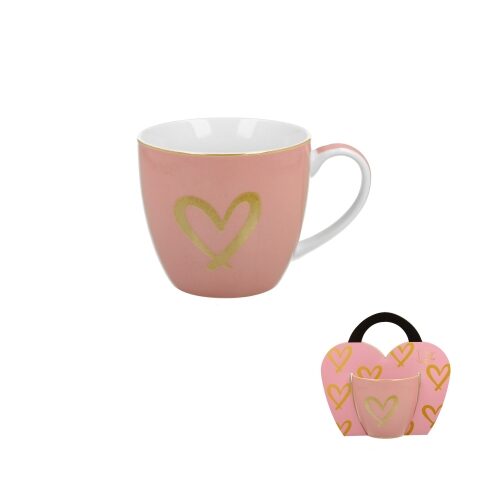 Porcelánbögre 460ml, díszcsomagolásban, Pink Gold Heart